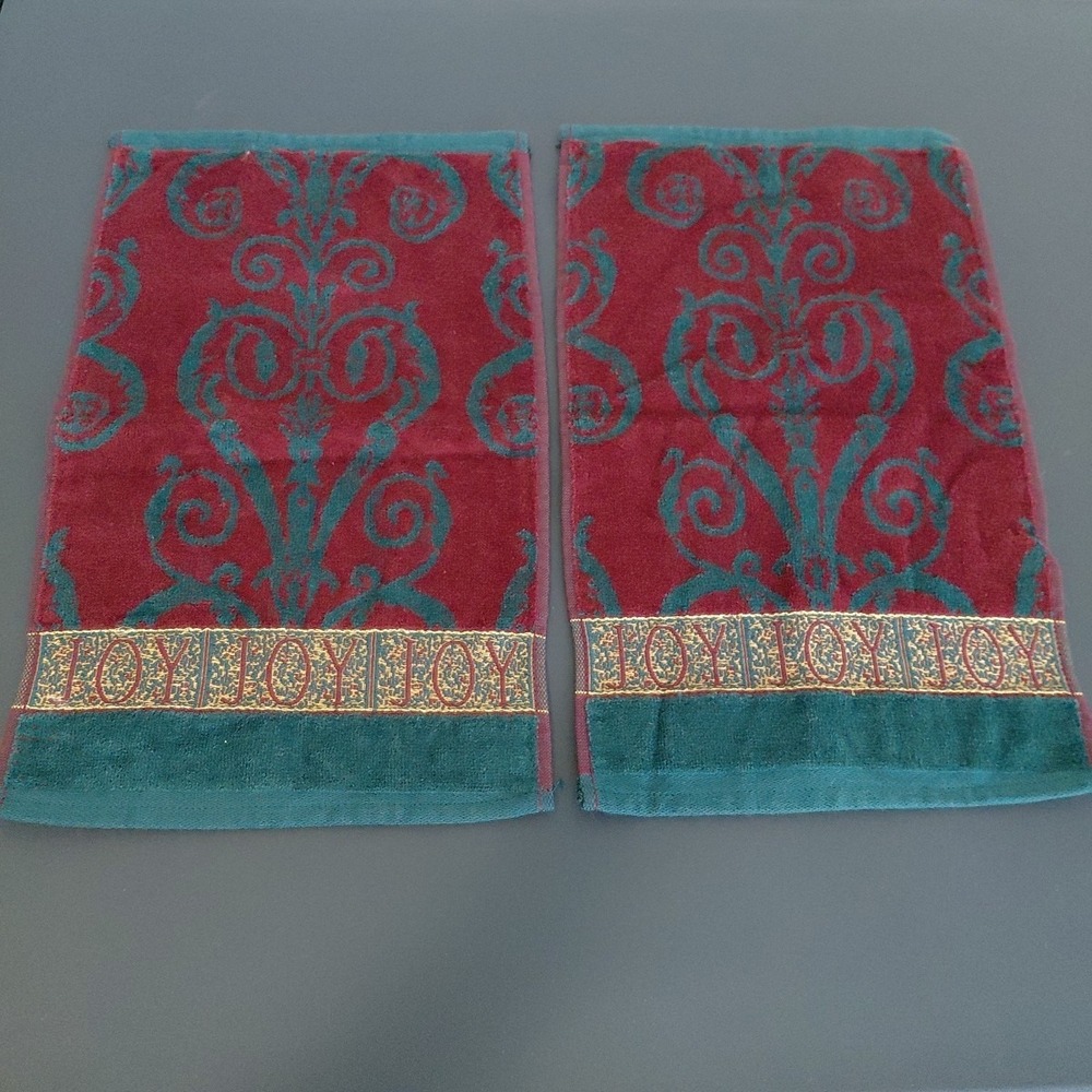 3 NOS Santens Christmas Towel Set JOY Embroidered Bath & Hand Green Gold NEW USA - Picture 10 of 12